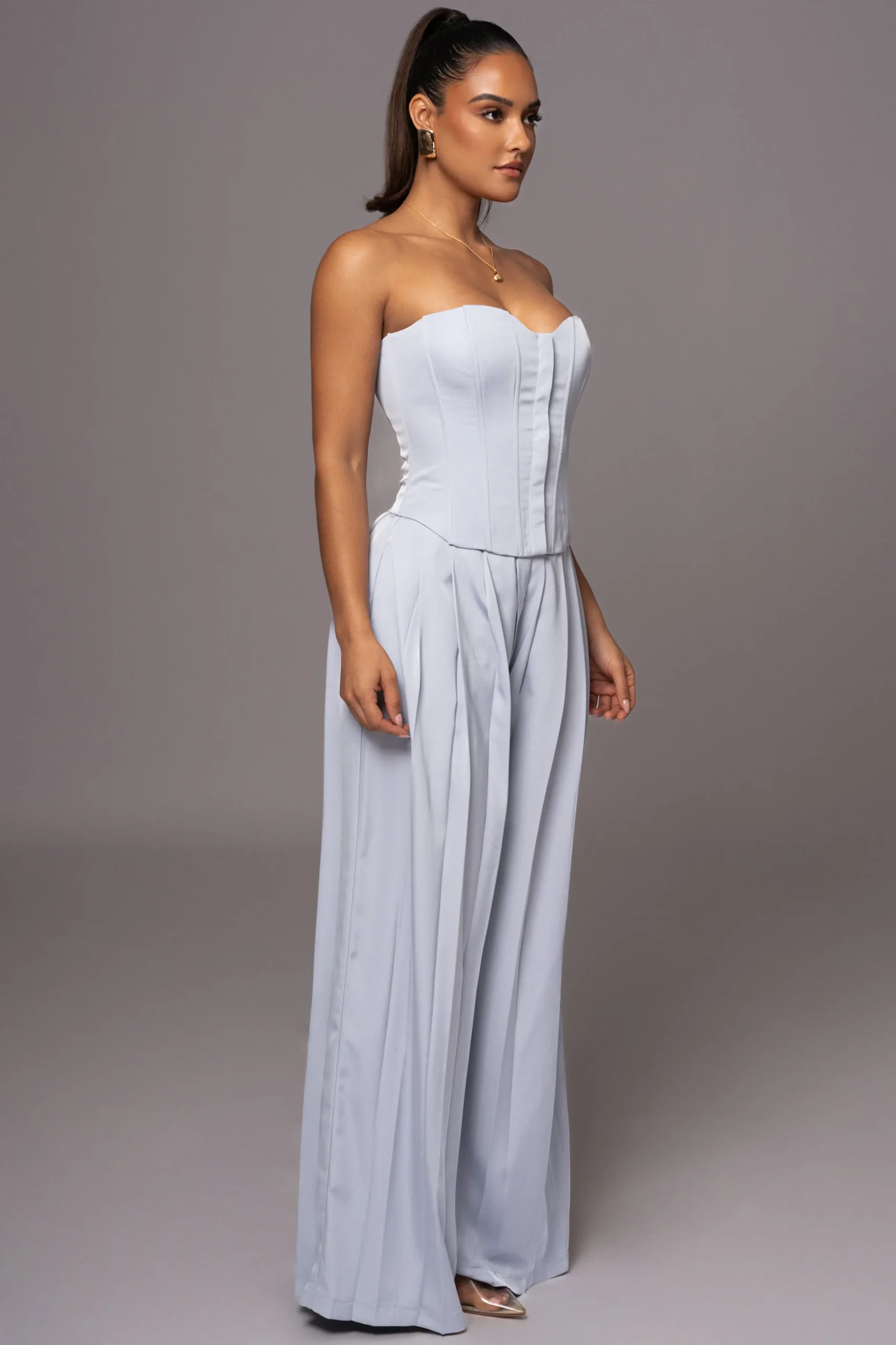 JLUXLABEL Blue Clara Wide Leg Pleated Trousers