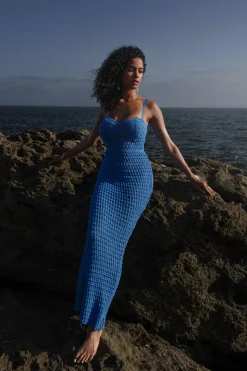 JLUXLABEL Blue Deep Sea Crochet Maxi Dress