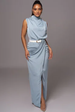 JLUXLABEL Blue Desiree Mock Neck Top