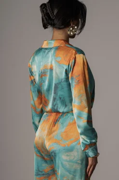 JLUXLABEL Blue  Hidden Gems Satin Pant Set