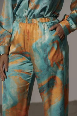 JLUXLABEL Blue  Hidden Gems Satin Pant Set