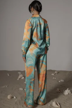 JLUXLABEL Blue  Hidden Gems Satin Pant Set