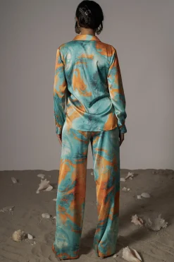 JLUXLABEL Blue  Hidden Gems Satin Pant Set