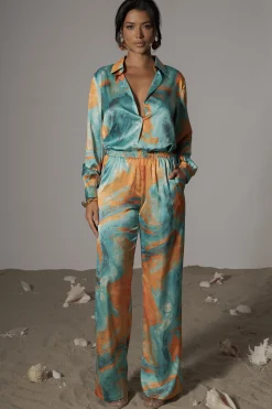 JLUXLABEL Blue  Hidden Gems Satin Pant Set