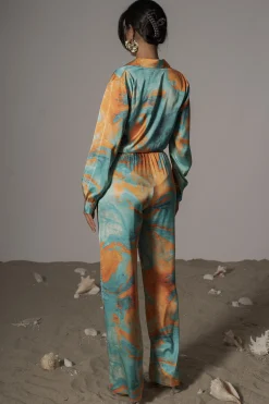 JLUXLABEL Blue  Hidden Gems Satin Pant Set