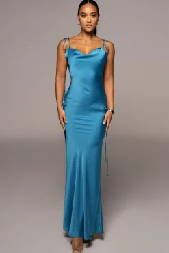 JLUXLABEL Blue Irresistible Satin Maxi Dress