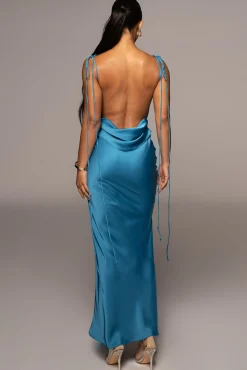 JLUXLABEL Blue Irresistible Satin Maxi Dress