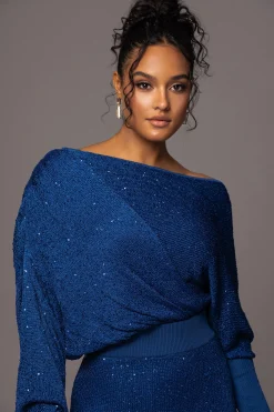 JLUXLABEL Blue Night Sky Sequin Skirt Set