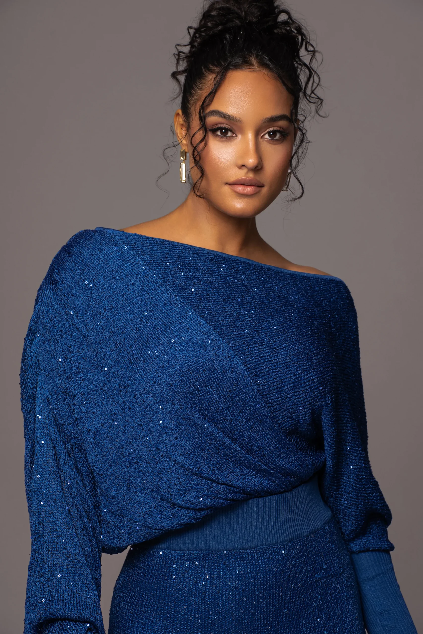 JLUXLABEL Blue Night Sky Sequin Skirt Set