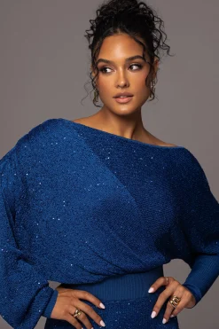 JLUXLABEL Blue Night Sky Sequin Skirt Set
