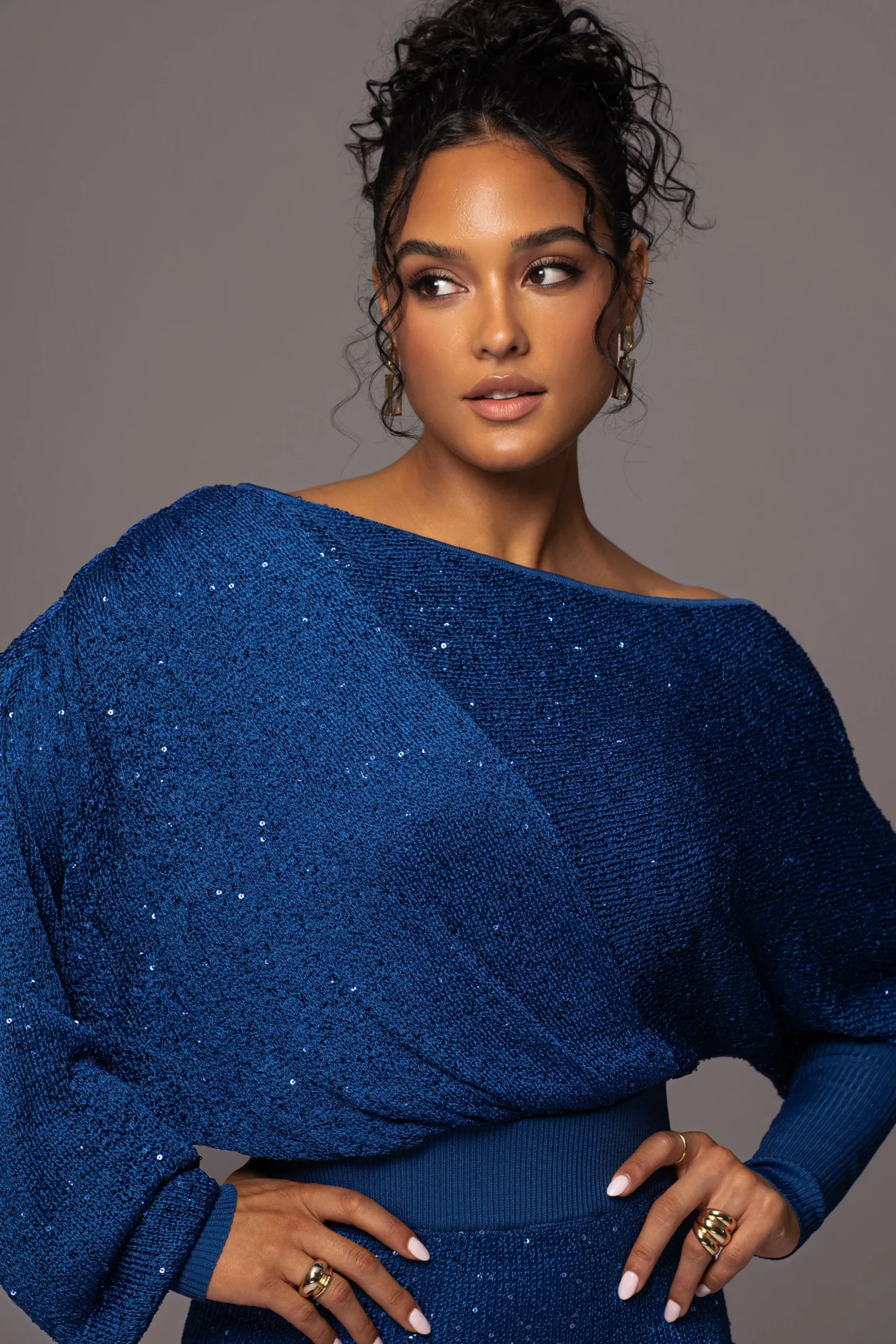 JLUXLABEL Blue Night Sky Sequin Skirt Set