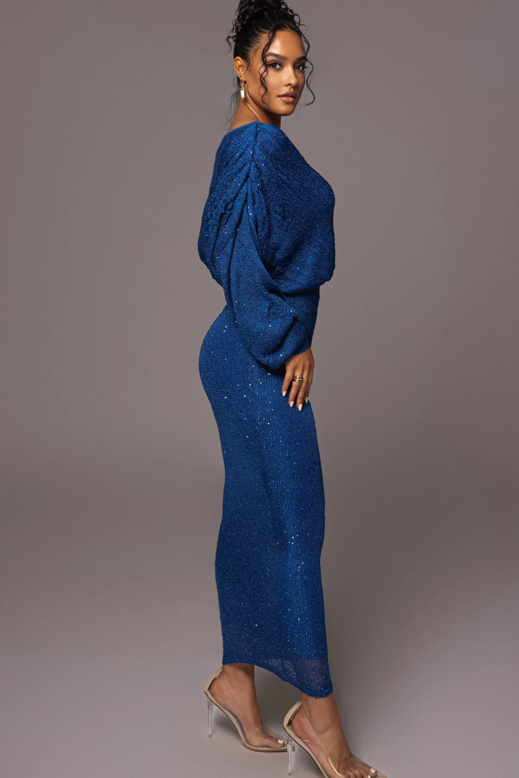 JLUXLABEL Blue Night Sky Sequin Skirt Set