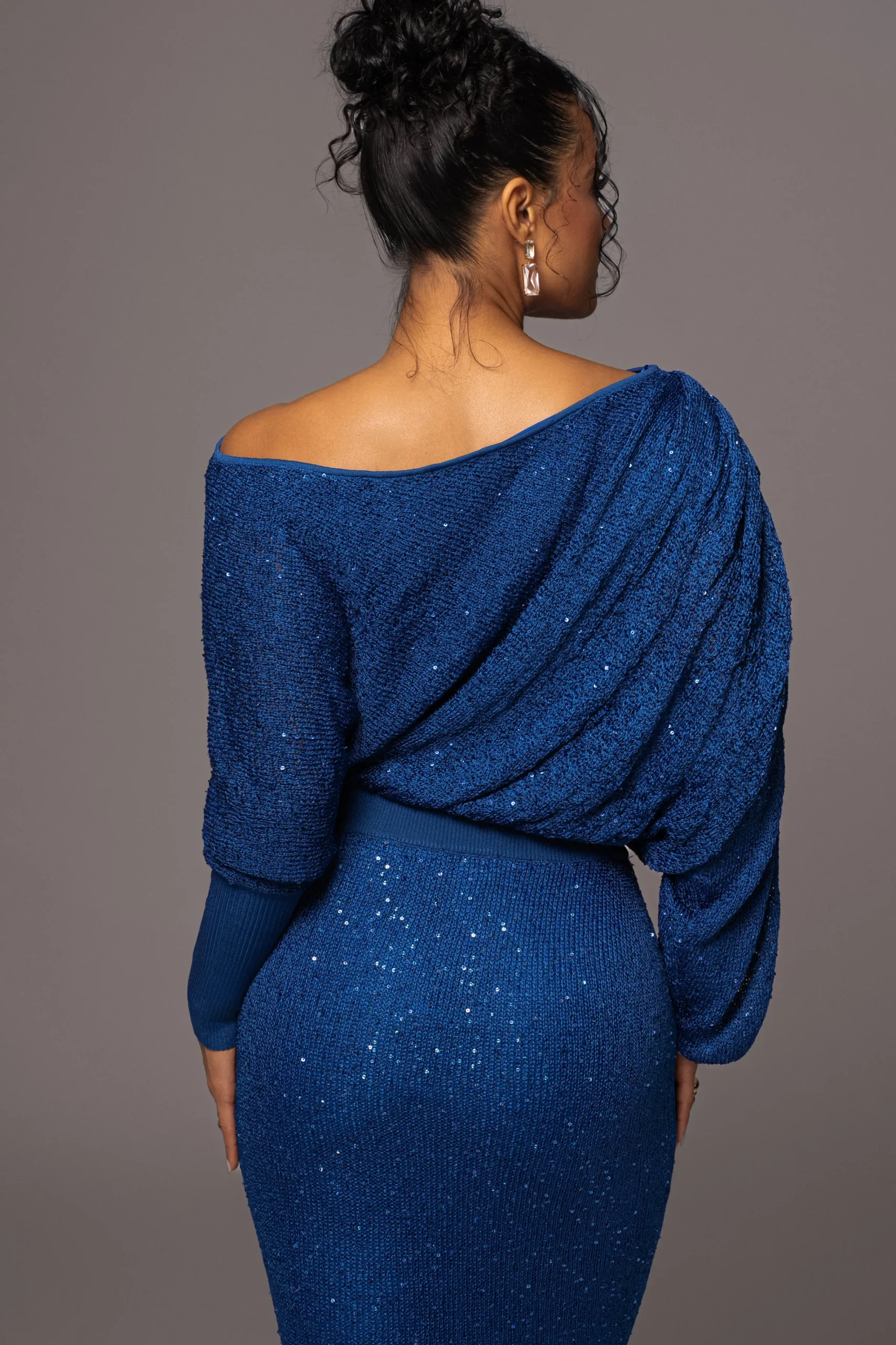 JLUXLABEL Blue Night Sky Sequin Skirt Set