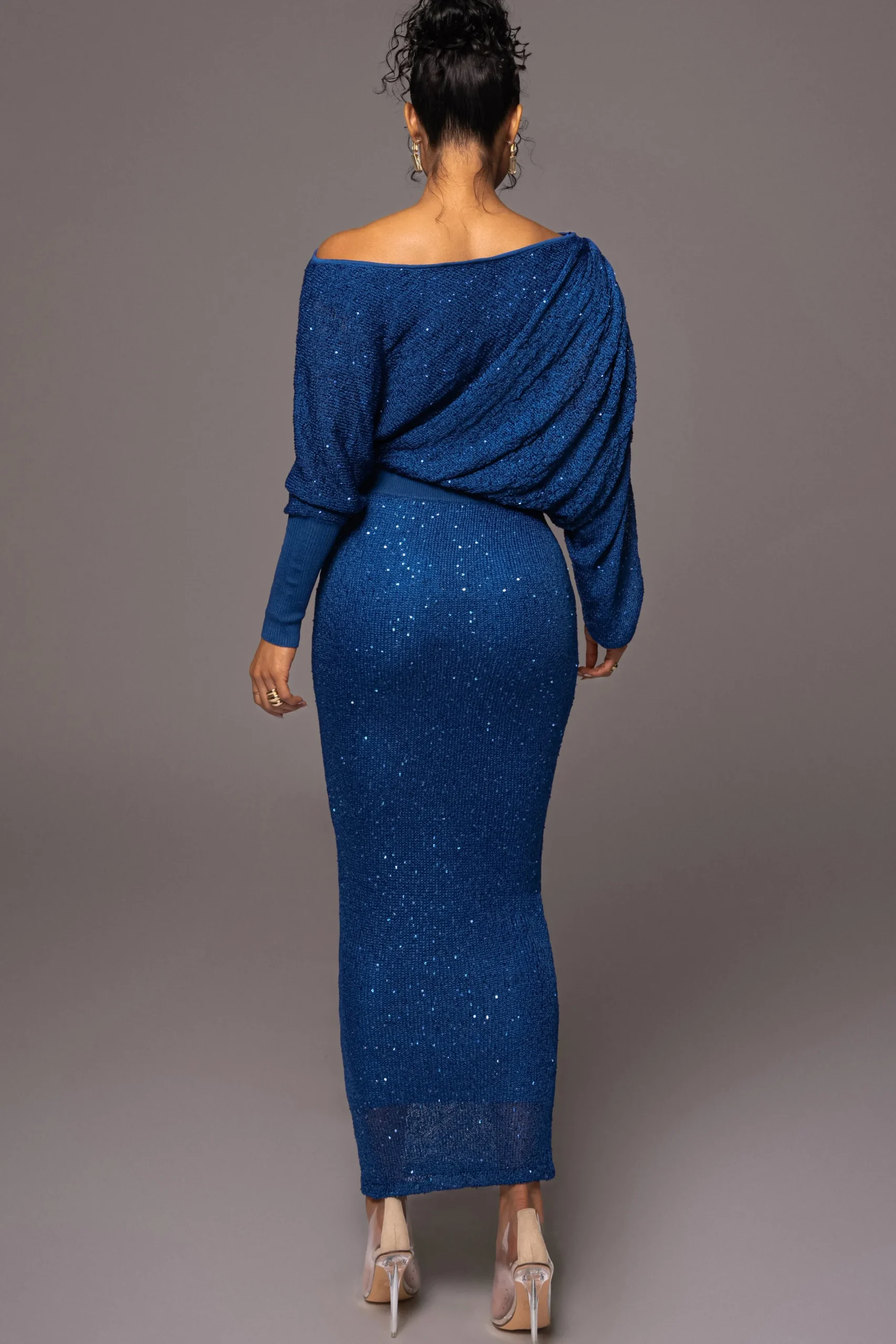 JLUXLABEL Blue Night Sky Sequin Skirt Set