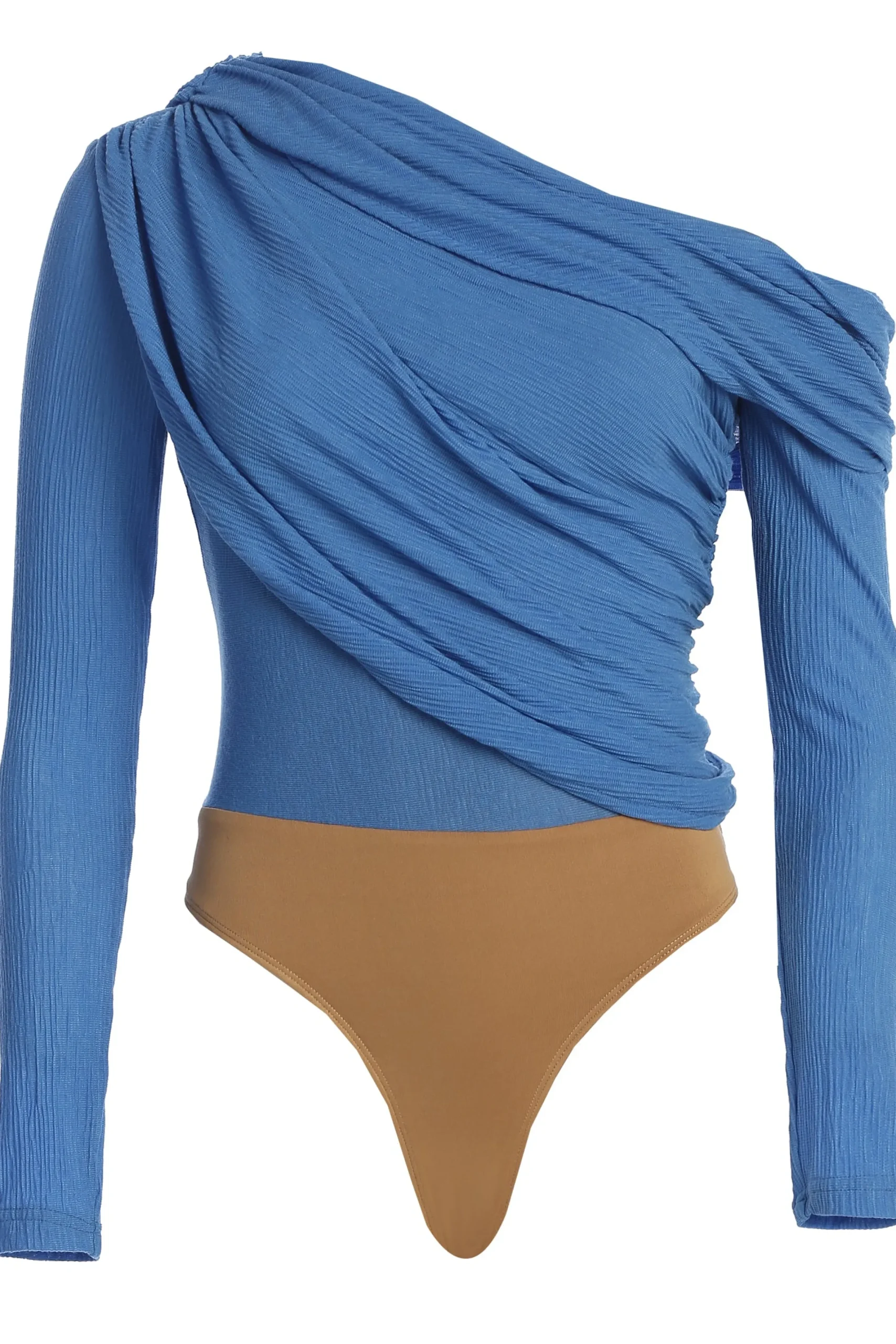 JLUXLABEL Blue Textured One Shoulder Bodysuit