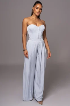 JLUXLABEL Blue Viv Satin Bustier Top