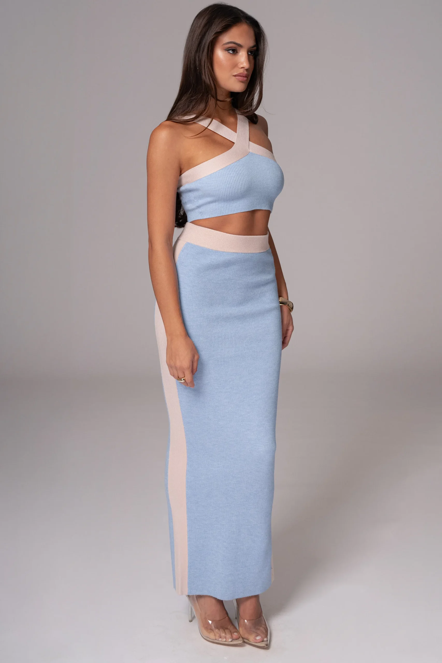 JLUXLABEL Blue/Beige Heartbreaker Two-Piece Skirt Set