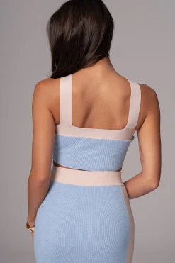 JLUXLABEL Blue/Beige Heartbreaker Two-Piece Skirt Set