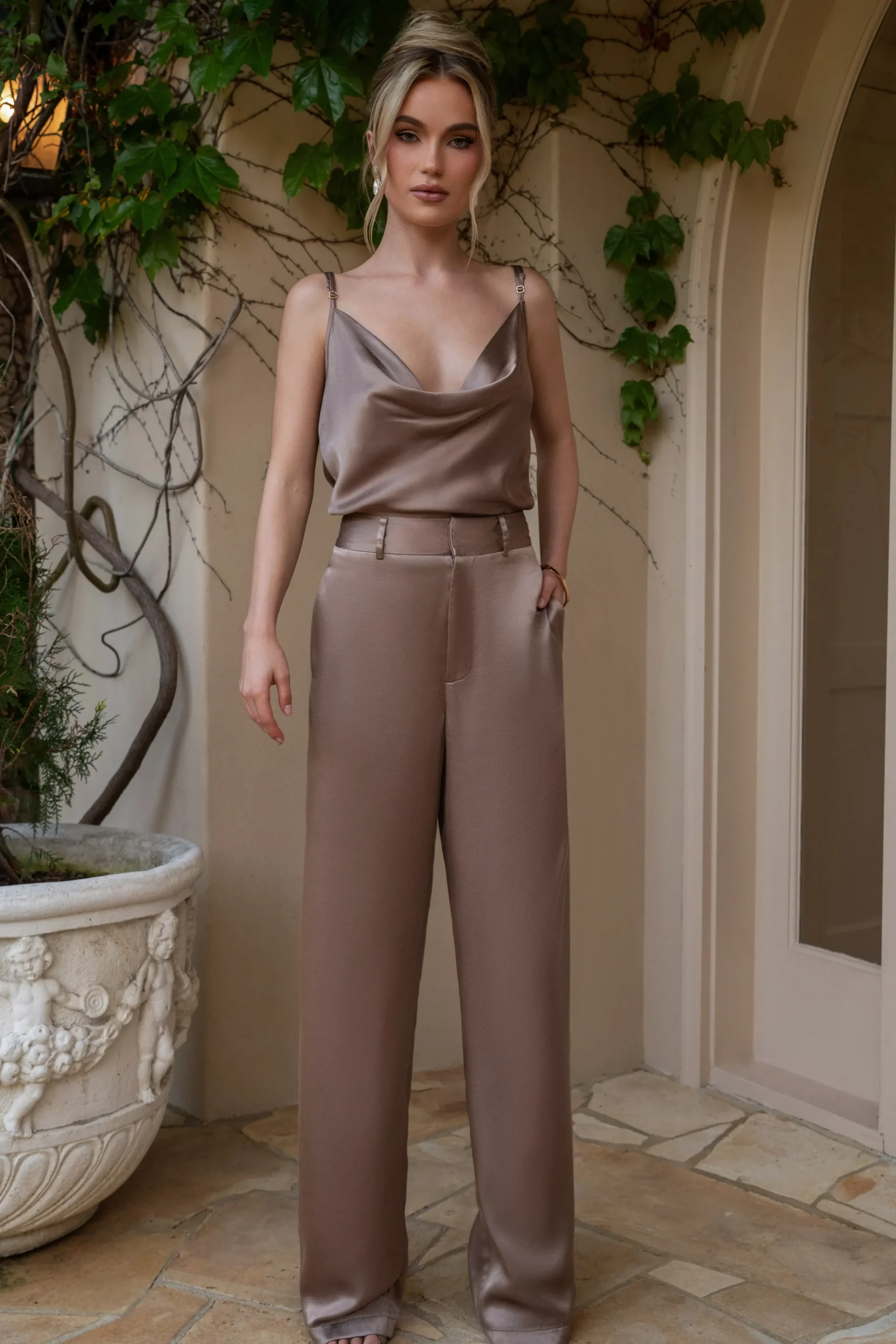 JLUXLABEL Bronze Amour Satin Top