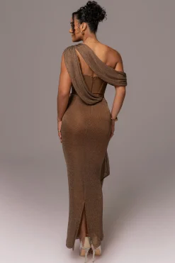 JLUXLABEL Bronze Metallic Celestina Draped Maxi Dress