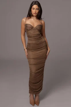 JLUXLABEL Bronze Ruched Metallic Maxi Dress