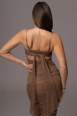 JLUXLABEL Bronze Ruched Metallic Maxi Dress