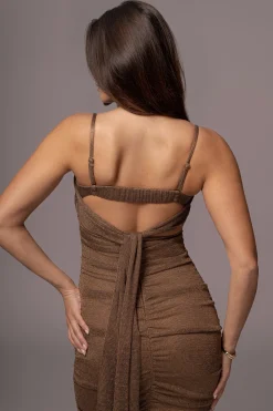JLUXLABEL Bronze Ruched Metallic Maxi Dress