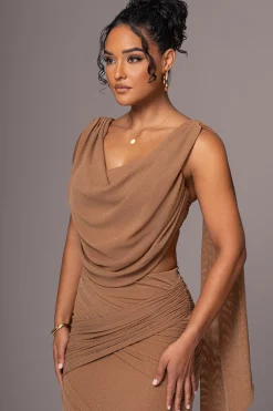JLUXLABEL Brown Divine Drape Skirt Set