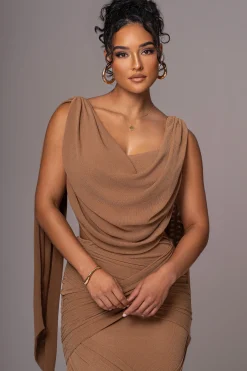 JLUXLABEL Brown Divine Drape Skirt Set
