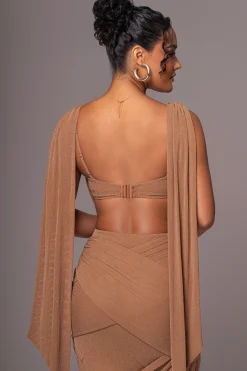 JLUXLABEL Brown Divine Drape Skirt Set
