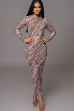 JLUXLABEL Brown Multi Solana Mesh Maxi Dress