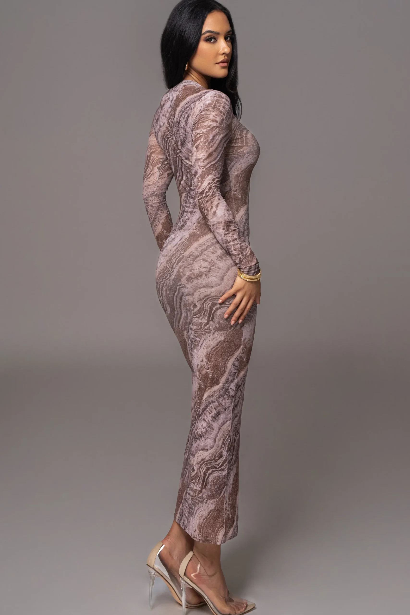 JLUXLABEL Brown Multi Solana Mesh Maxi Dress