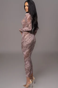 JLUXLABEL Brown Multi Solana Mesh Maxi Dress