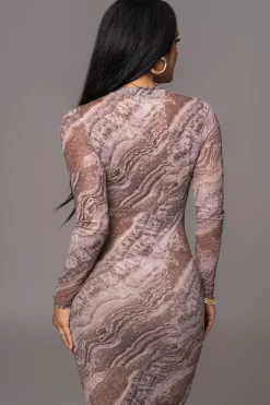 JLUXLABEL Brown Multi Solana Mesh Maxi Dress