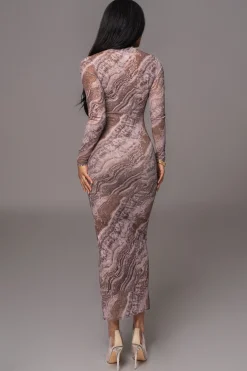 JLUXLABEL Brown Multi Solana Mesh Maxi Dress