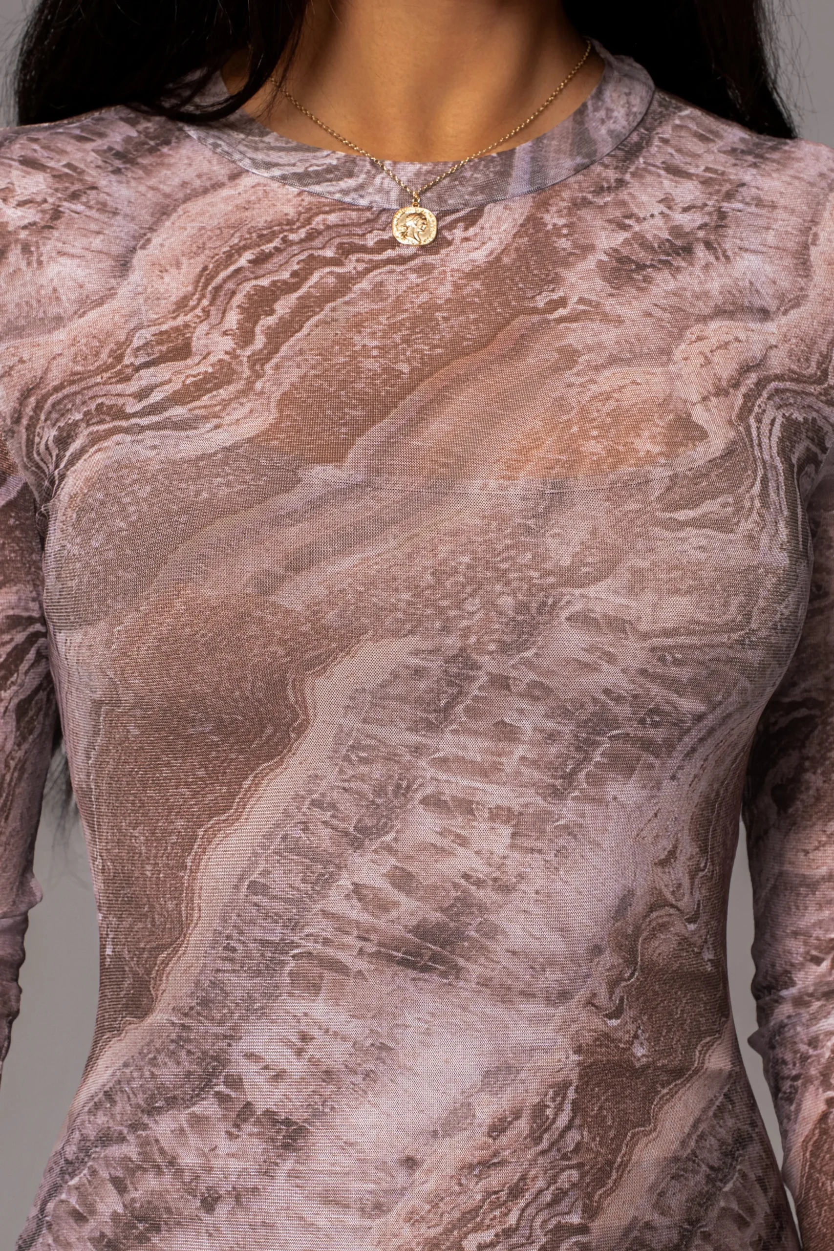 JLUXLABEL Brown Multi Solana Mesh Maxi Dress