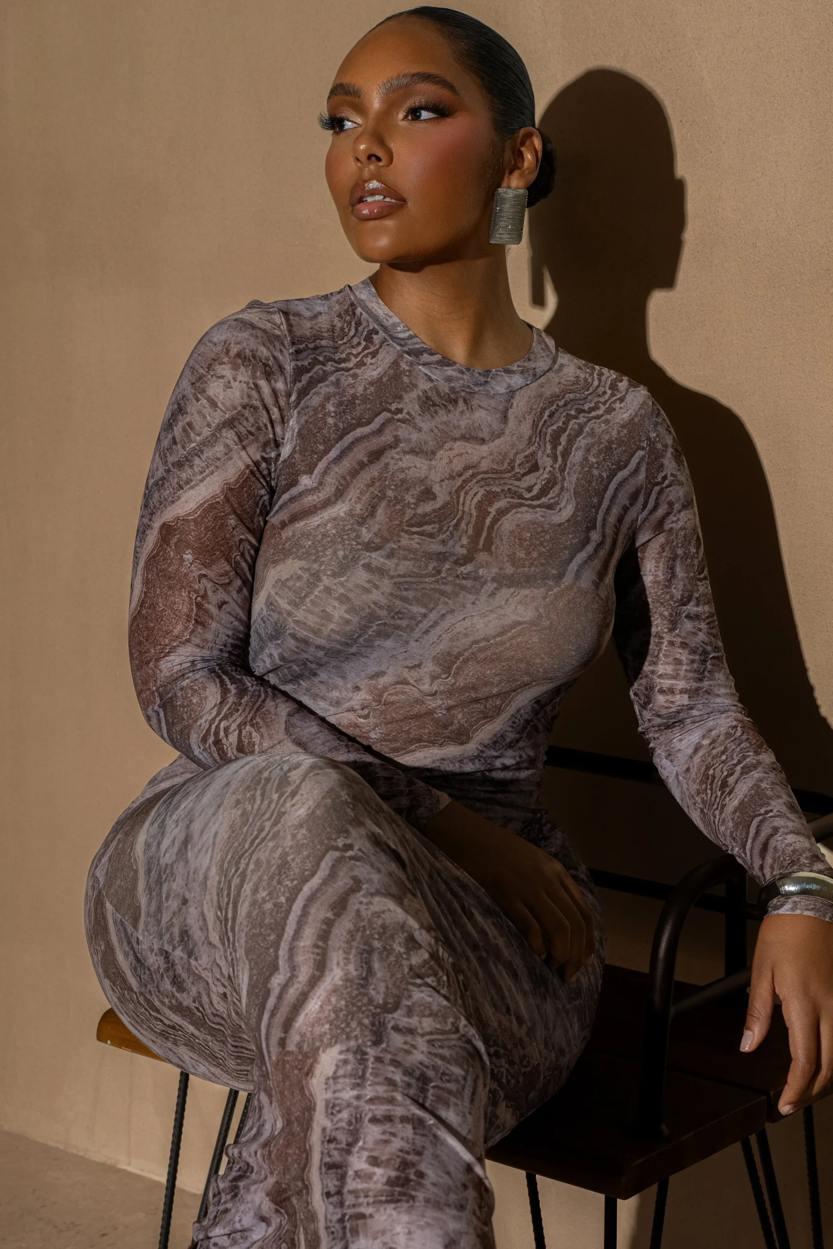 JLUXLABEL Brown Multi Solana Mesh Maxi Dress