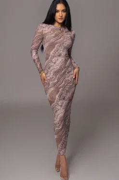 JLUXLABEL Brown Multi Solana Mesh Maxi Dress