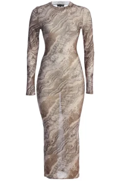 JLUXLABEL Brown Multi Solana Mesh Maxi Dress