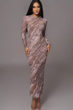 JLUXLABEL Brown Multi Solana Mesh Maxi Dress