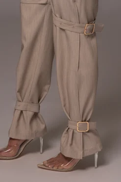 JLUXLABEL Brown Refined Belted Leg Pants