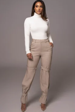 JLUXLABEL Brown Refined Belted Leg Pants