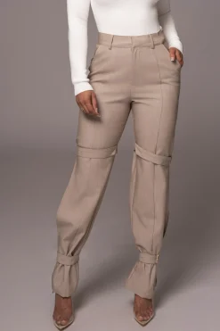 JLUXLABEL Brown Refined Belted Leg Pants
