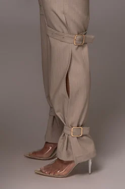 JLUXLABEL Brown Refined Belted Leg Pants