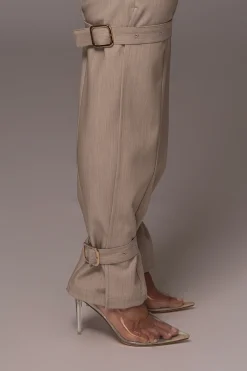 JLUXLABEL Brown Refined Belted Leg Pants