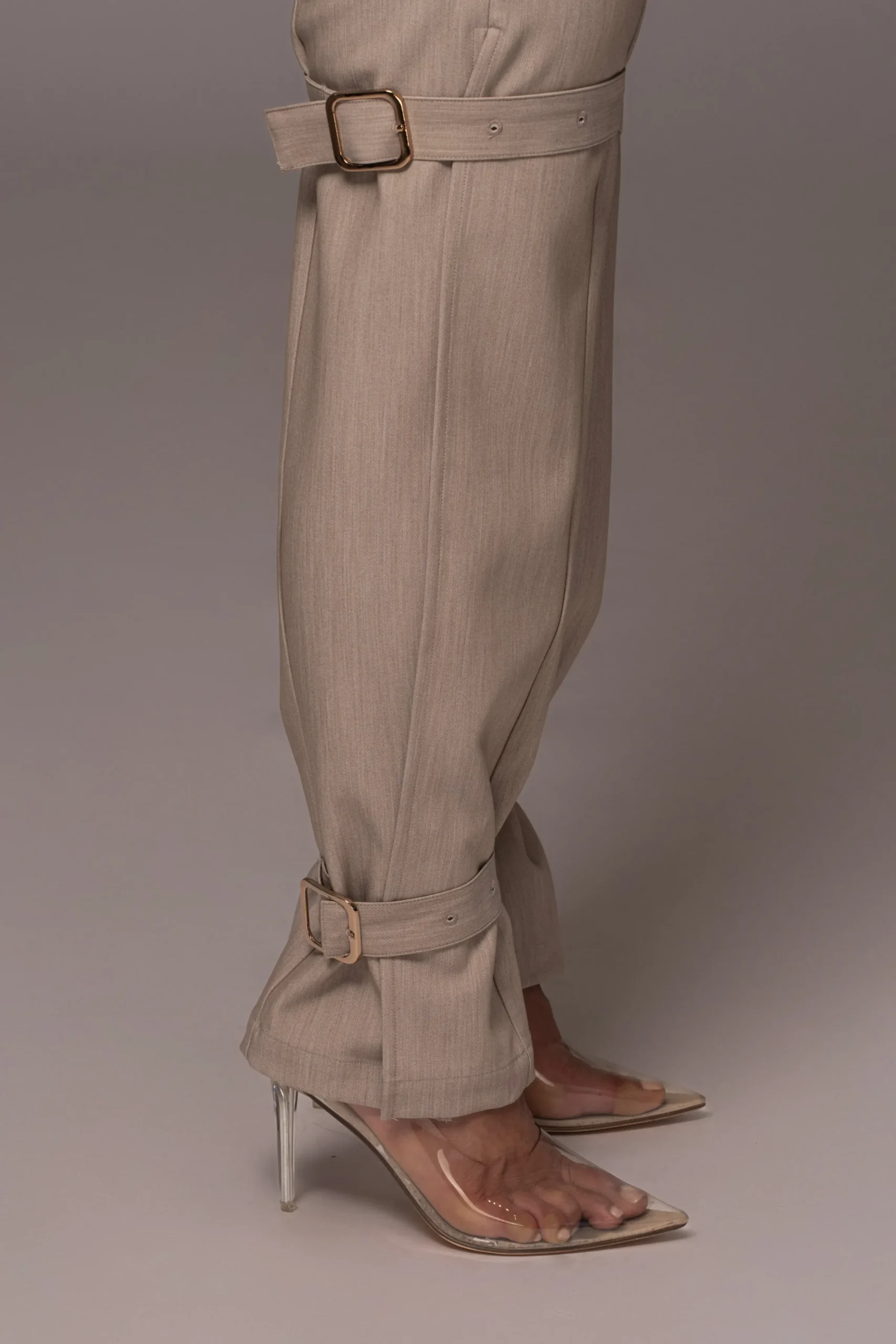 JLUXLABEL Brown Refined Belted Leg Pants