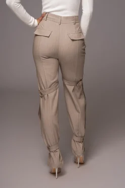 JLUXLABEL Brown Refined Belted Leg Pants