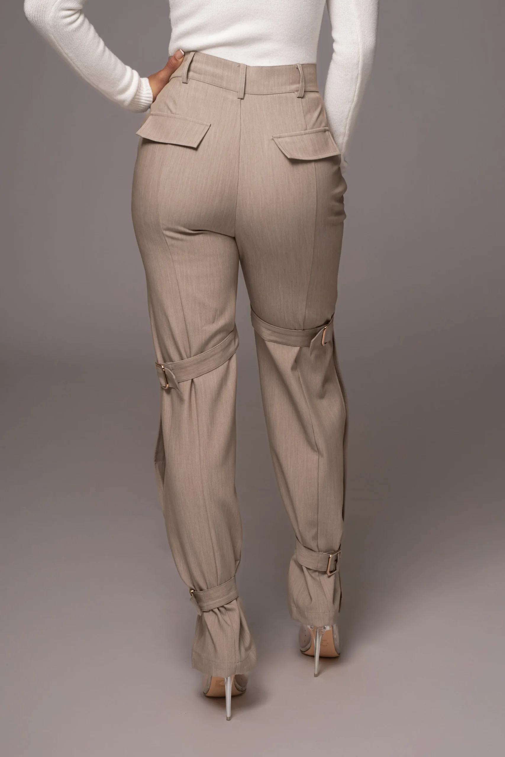 JLUXLABEL Brown Refined Belted Leg Pants