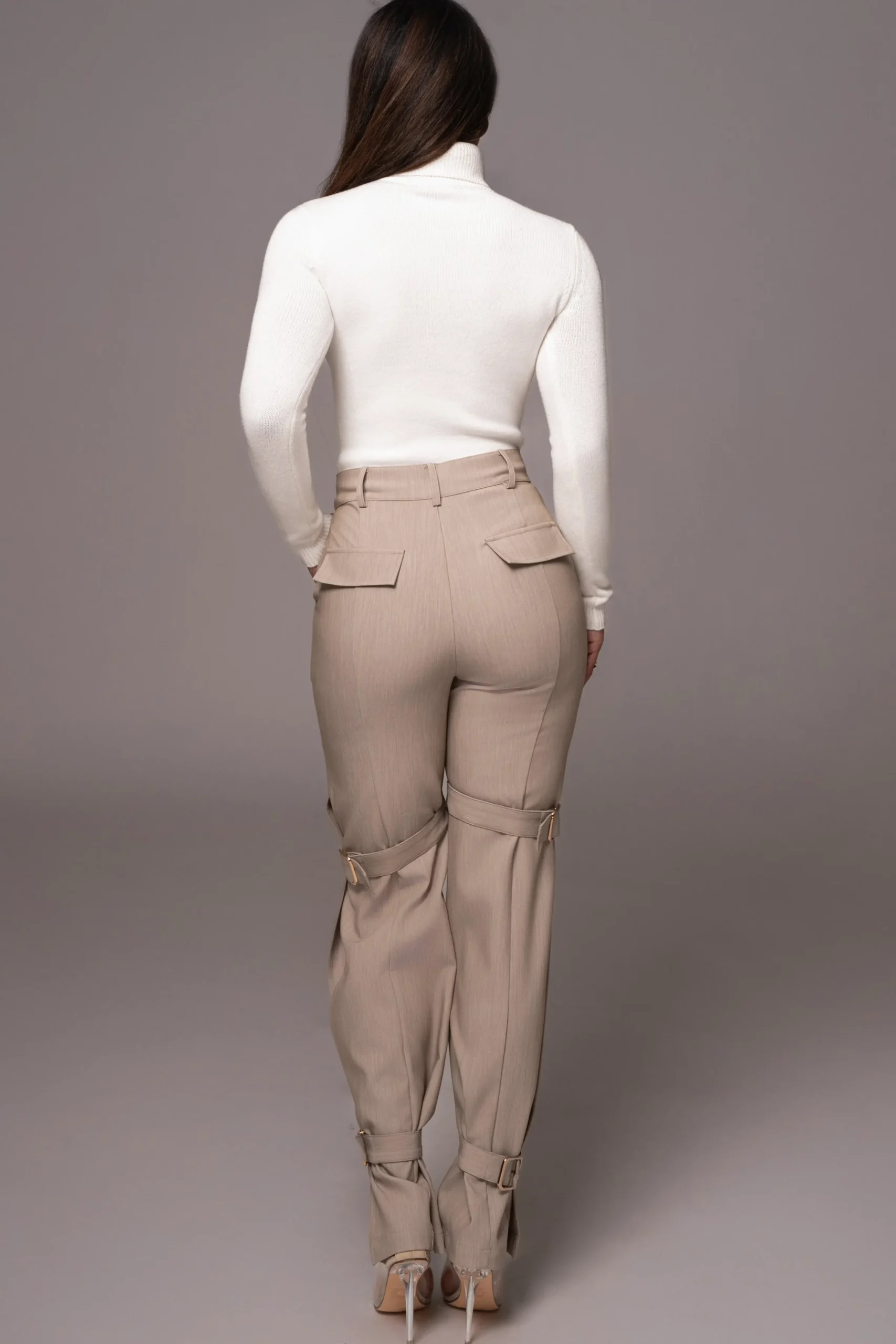 JLUXLABEL Brown Refined Belted Leg Pants
