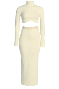 JLUXLABEL Buttercream Anise Ribbed Skirt Set